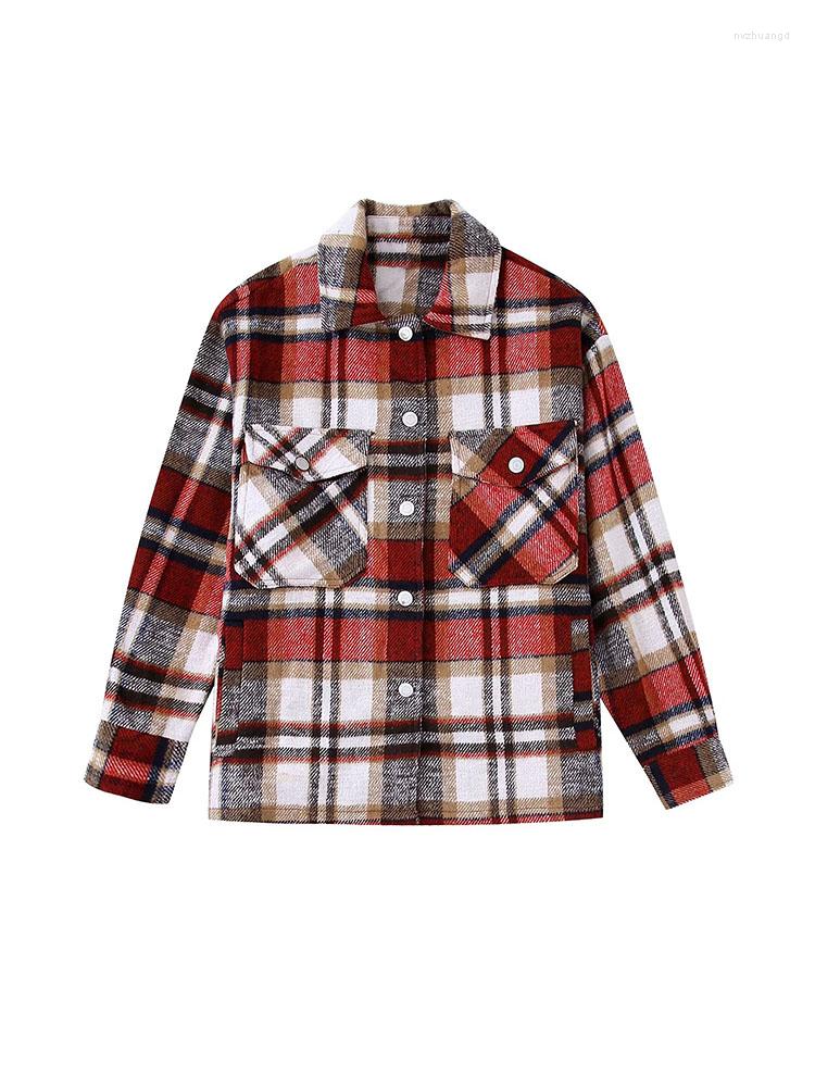

Women's Blouses 2023 Autumn And Winter Women's Retro Lapel Casual Striped Plaid Loose Versatile Long-sleeved Jacket, Multi