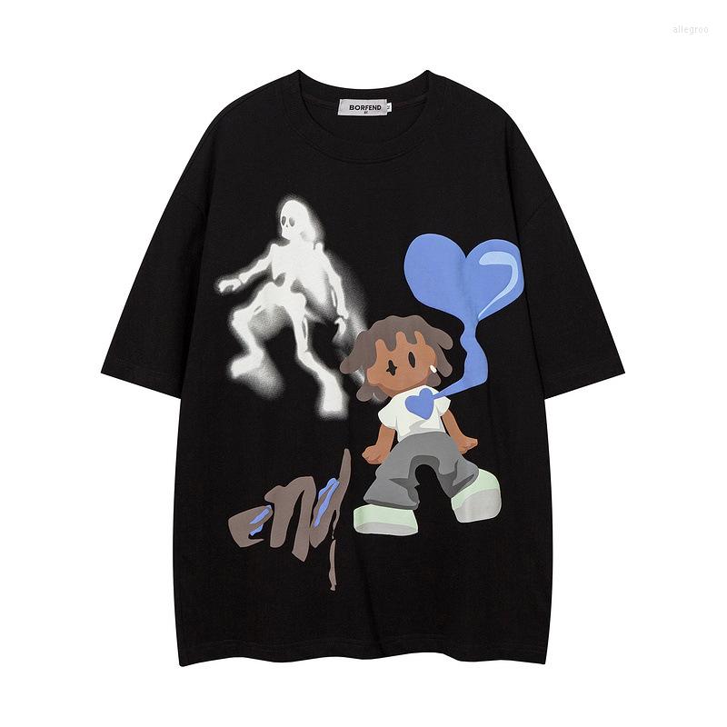 

Men' T Shirts 2023 Men Harajuku Y2k Tshirt Streetwear Hip Hop Cartoon Skull Heart Print Oversized Shirt Fashion Loose Cotton Tee Top, White
