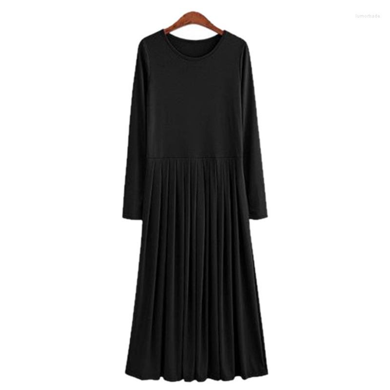 

Casual Dresses Vestido Feminios 2023 Spring Autumn Long Pleated High Stretch Maxi Dress Cotton Black Red, White