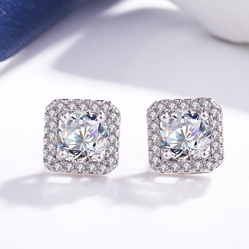 

Stud Earrings QMCOCO Silver Color Simple Trendy Geometric Square Micro Zircon For Women Wedding Party Gifts