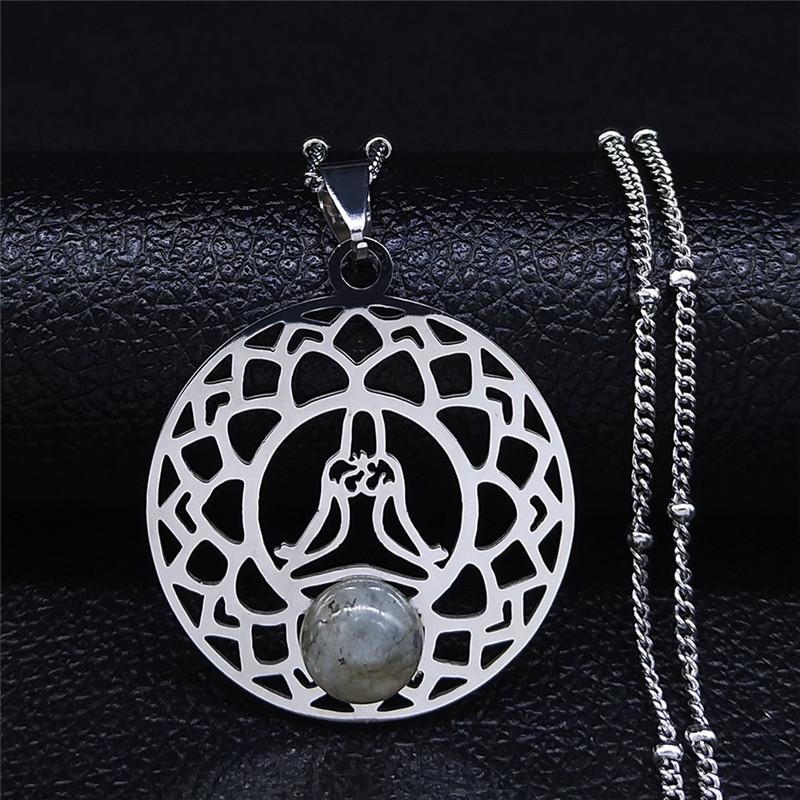 

Pendant Necklaces Yoga Flower Of Life Flash Stone Stainless Steel Charm Necklace Silver Color Statement Jewelry Bijoux Femme N1008S04