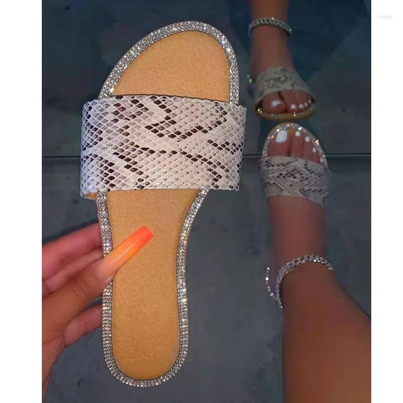 

Slippers 2023 Summer Style Flat Sandals Fashion Rhinestone Leopard Print Outdoor Women's Shoes Plus Size 43, Serpentine