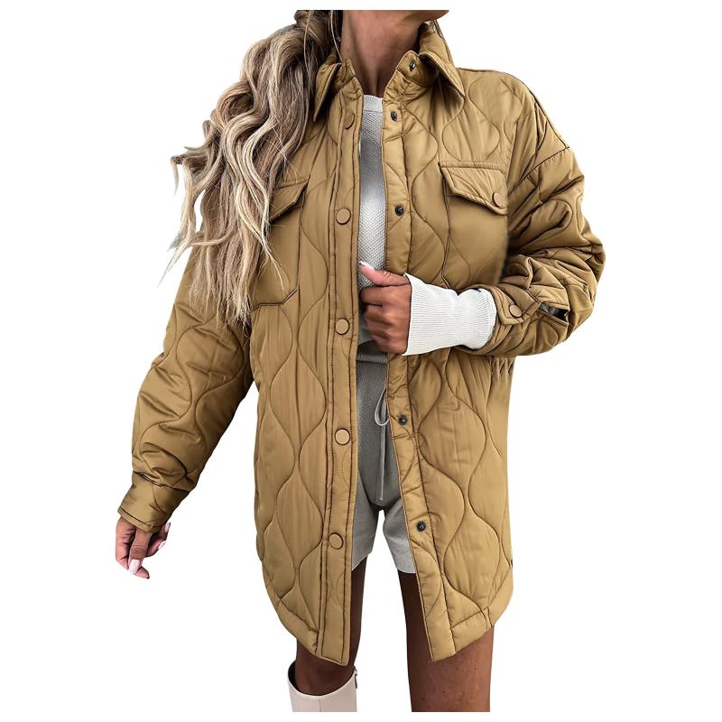 

Women' Jackets Solid Color Plaid Coat Casual Loose Single-breasted Long Sleeve Button Pockets Lapel Leather Cotton CoatWomen, Green