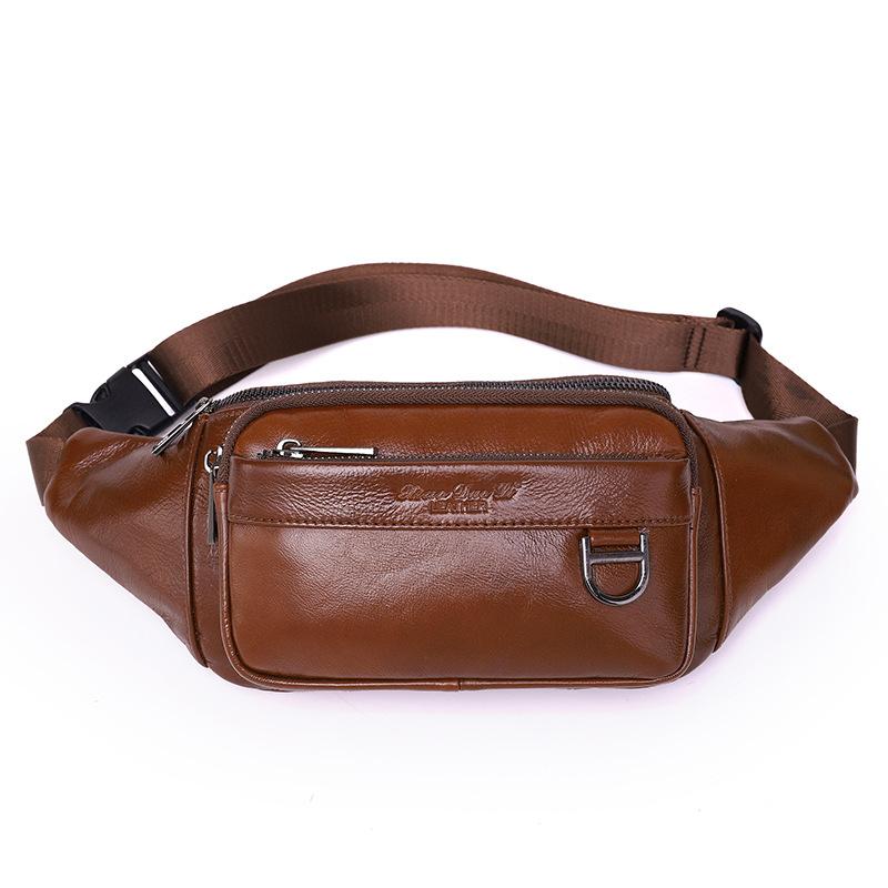 

Waist Bags Genuine Leather Belt Men Single Shoulder Crossbody For Bum Fanny Pack Travel Male Chest Packs Money Wallets, Black