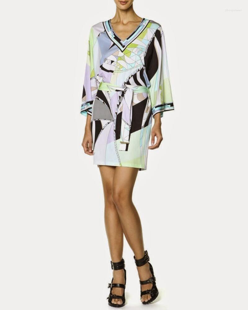 

Party Dresses Women' Italian V-neck Hitting Scene Beautiful Printing Belt Elastic Knitting Slim Fashion Dress, Green