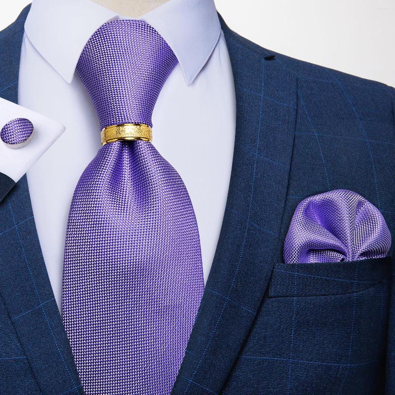 

Bow Ties Fashion 8cm Solid Purple Men's Silk Tie Formal Business Necktie Wedding Party Hanky Cufflinks Ring Set Men Gift DiBanGu