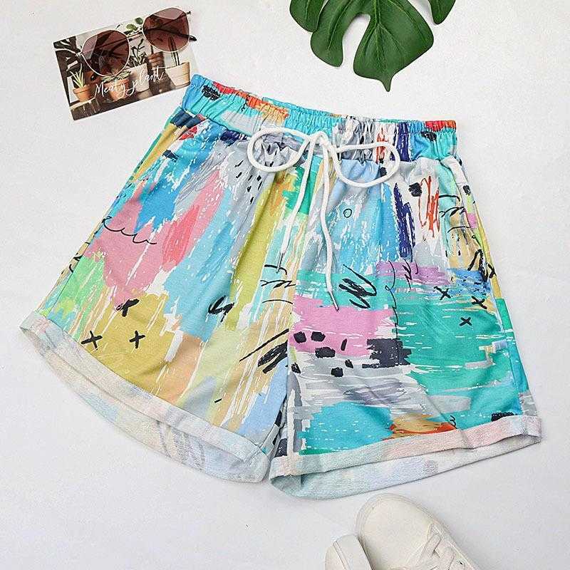 

Summer Tie Short Dye Pants Zitong High Waist Casual Elastic Sports Shorts For, Light blue