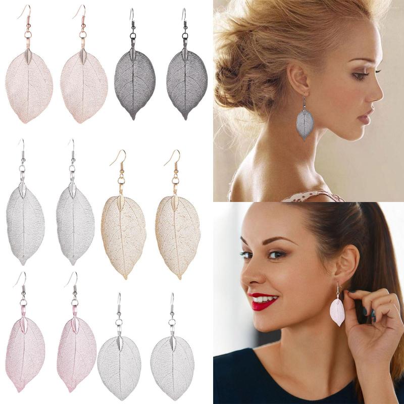 

Hoop Earrings Vintage Fashion Temperament Long Hollow Out Leaf Drop