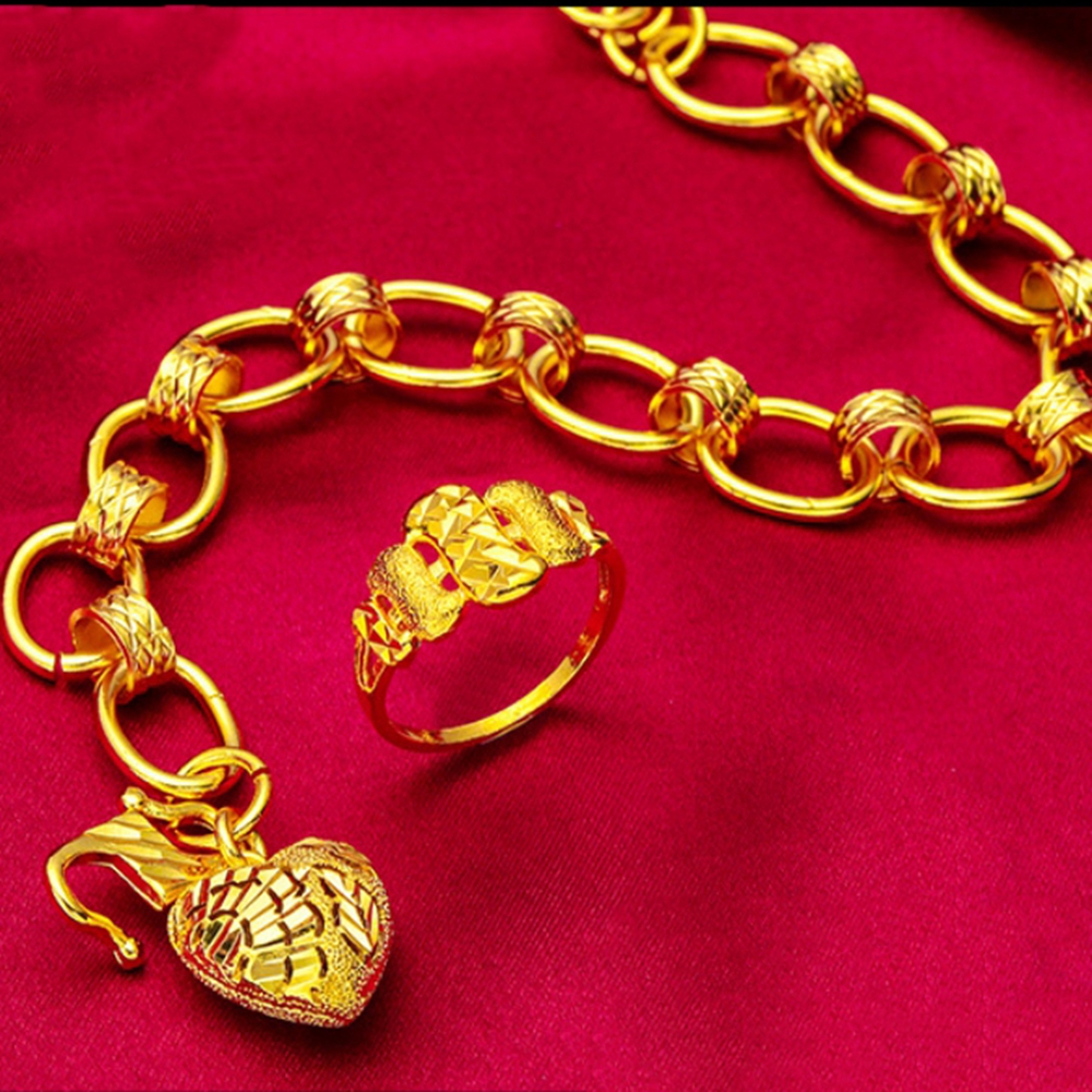 

Women Heart Bracelet Chain With Ring 18k Yellow Gold Filled Elegant Fashion Lady Jewelry Gift Present