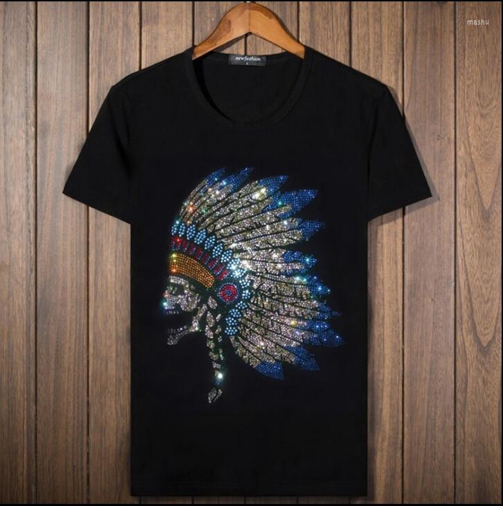 

Men's T Shirts European Style Summer Men's Short Sleeve T-shirt Big Size Drilling Fashion Fit Young Man Design, Black