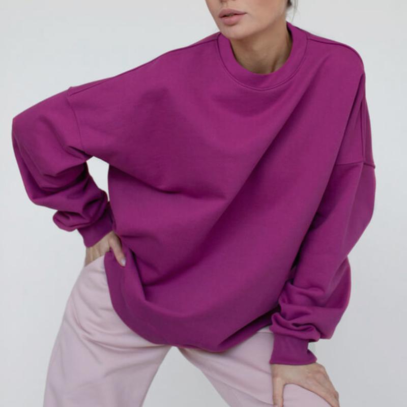 

Women' Hoodies & Sweatshirts Purple Round Neck Cotton Loose Pullover Woman Clothes Long Sleeve Simple Winter Sweatshirt Women Fashion Casua