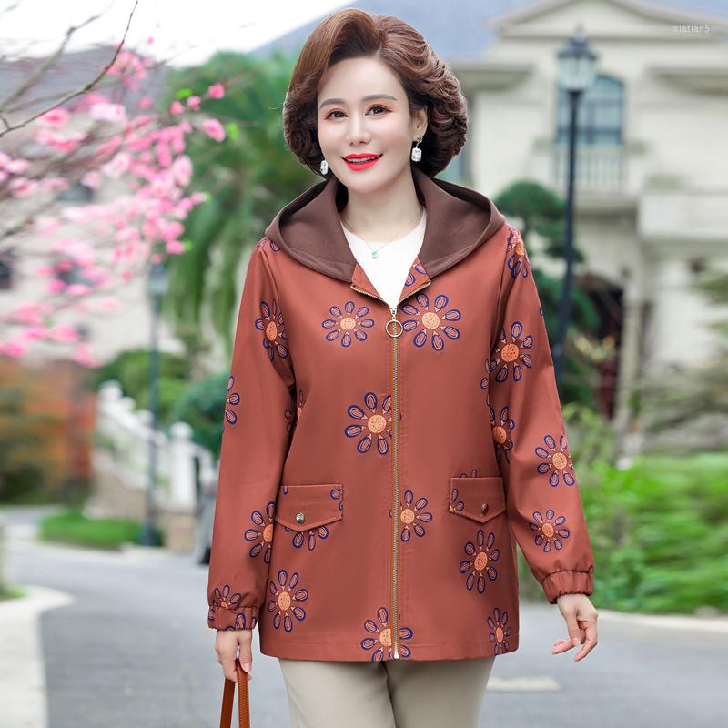 

Women's Jackets Mother's Windbreaker Spring Autumn Fashion Wide Lady Coat Thin Printing Middle-Aged Elderly Women Top Foreign Style, 2312-2