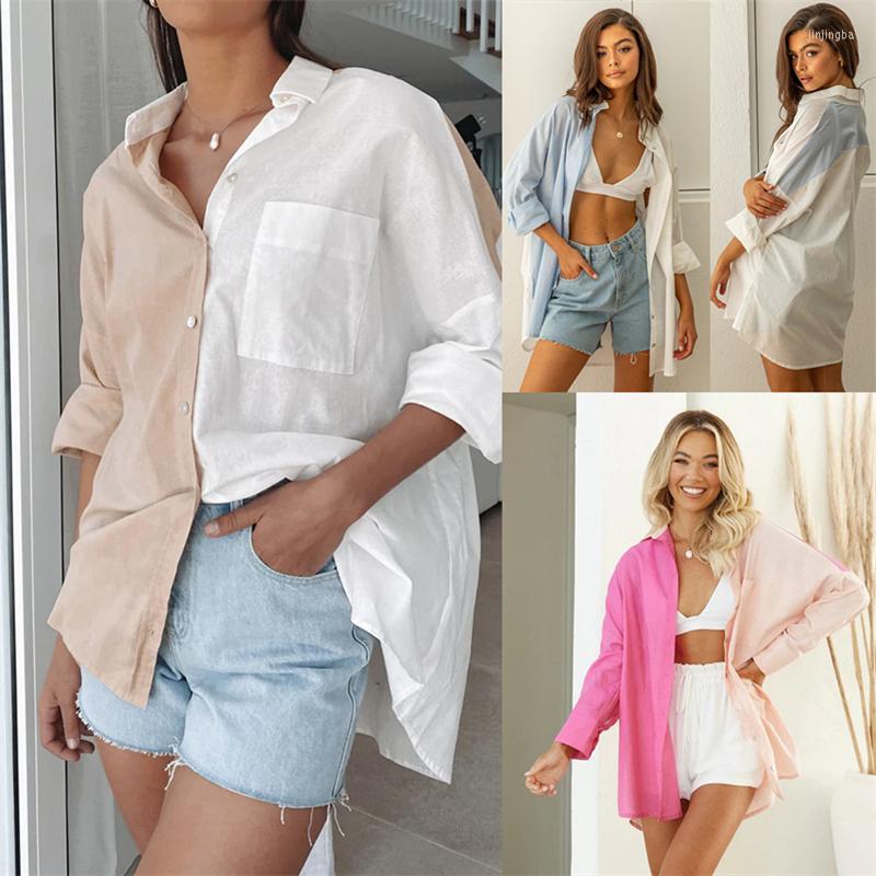 

Women' Blouses 2023 Spring Summer Fashion Loose Casual Lapel Panel Color Contrast Long-Sleeved Shirt Women' Top Trend H229, Khaki
