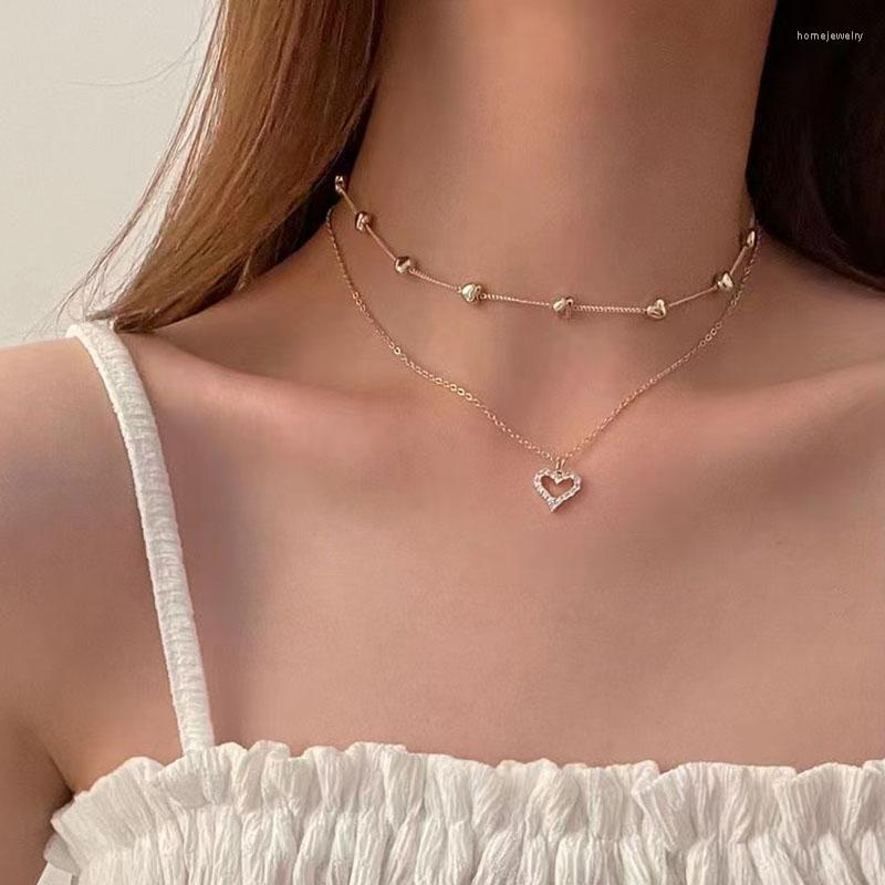 

Choker BLIJERY 2023 Gold Color Double Layer Heart Necklace Zircon For Women Clavicle Chain Elegant Charm Wedding Pendant Jewelry