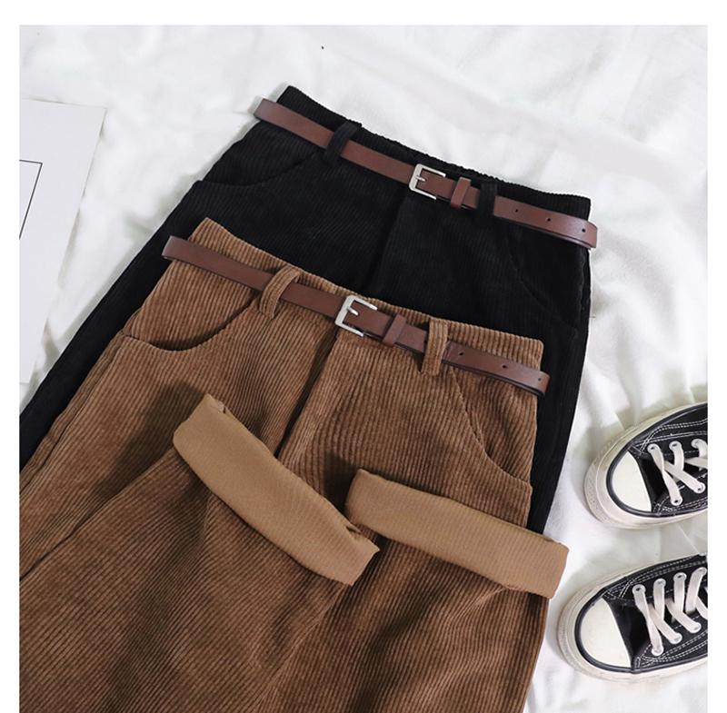 

Women' Pants & Capris 2023 Women Spring Corduroy High Waist Autumn Vintage Korean Wide Leg Elegant Belt Loose Cotton Streetwear, Black