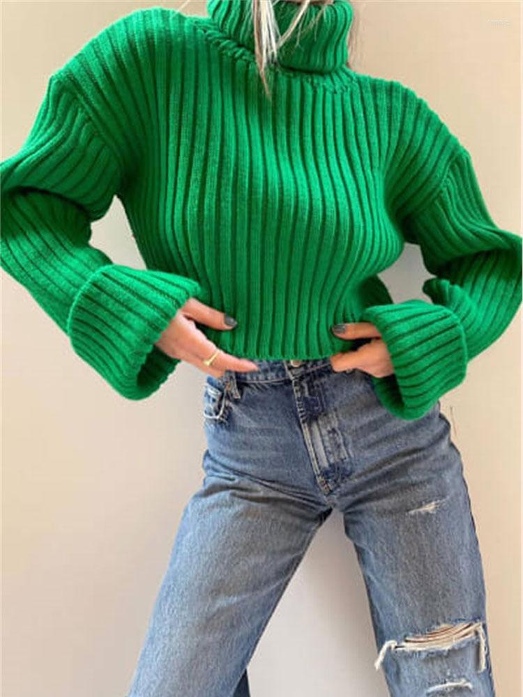 

Women's Sweaters Knitted Cropped Women's Turtleneck Sweater Long Sleeve Green Casual Fall Winter Female Jumper 2023 Fashion Basic Top, Black