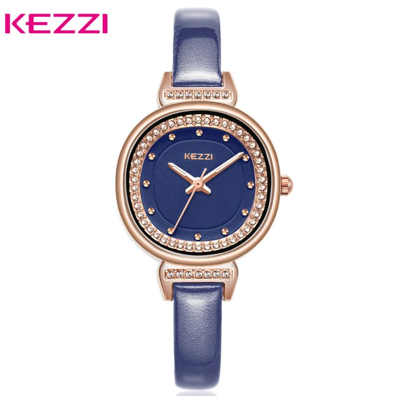 

Wristwatches NO.2KEZZI Luxury Rhinestone Watch Blue Quartz Watches Fashion Waterproof Leather Women Dress Wristwatch Relogio Femino, 6841-3