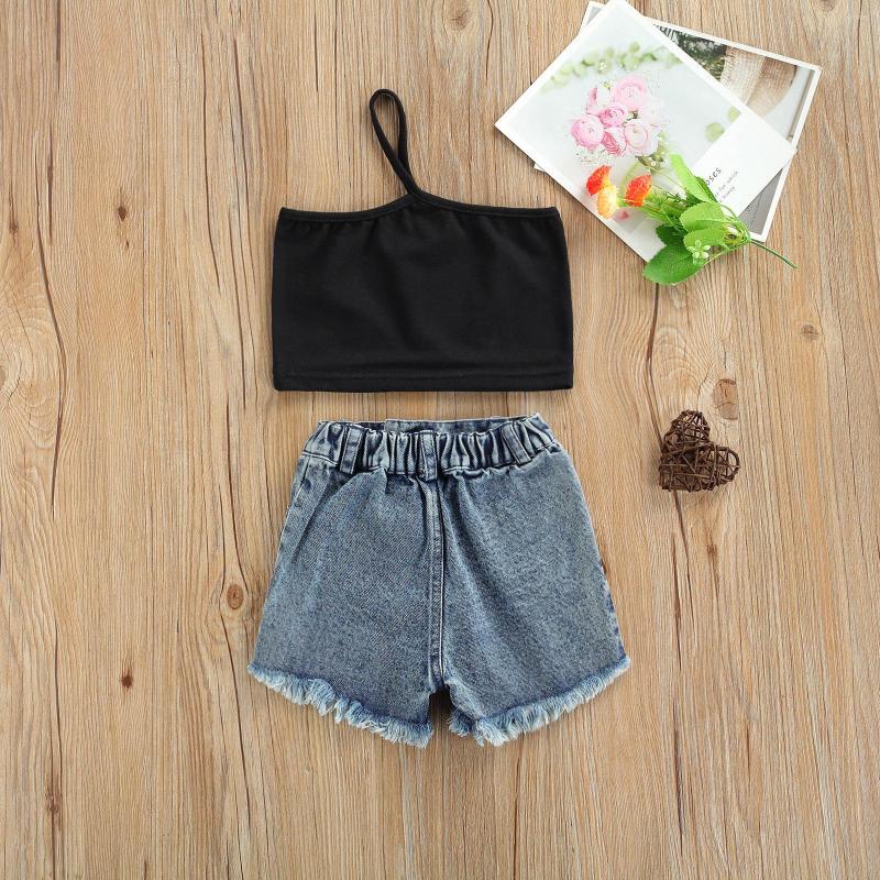 

Clothing Sets 1-6Y Fashion Toddler Kids Baby Girl Strap Tank Tops Denim Shorts Jeans Bottom 2PCS Outfits Summer Clothes Set, Picture shown