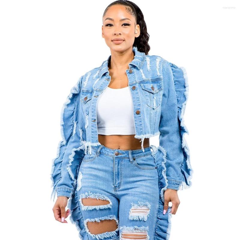 

Women' Jackets 2023 European And American Fashion Splicing Denim Tattered Short Coat
