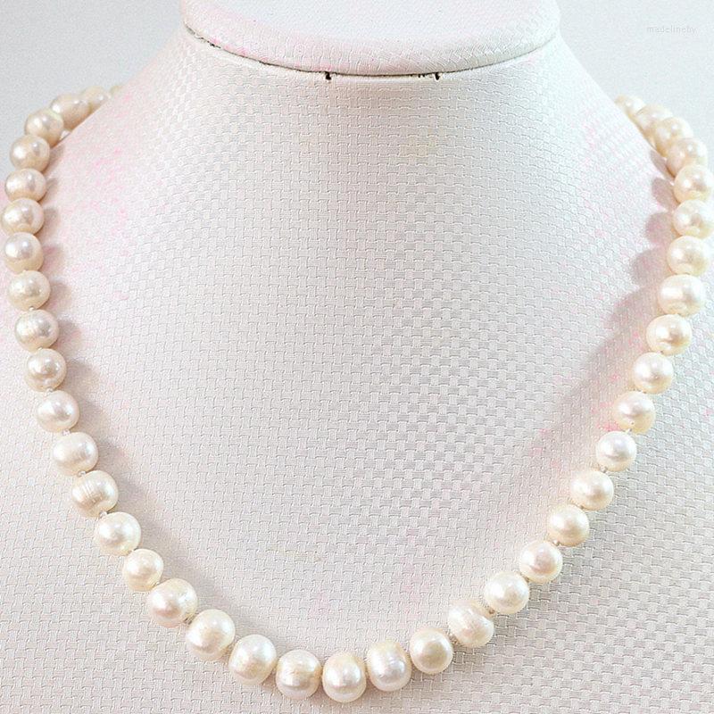 

Chains Natural White Freshwater Pearl Beads Necklace 7-8mm Round Pearls Strand Chain Necklaces For Women Rope Jewelry 18inch B643