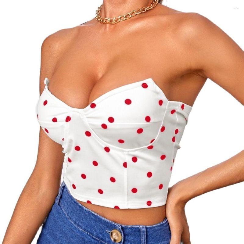 

Women's Tanks Summer Sleeveless Party Outfits Boned Corset Camis Sexy Crop Top Tight Polka Dots Printed Women Strapless Tube, 001
