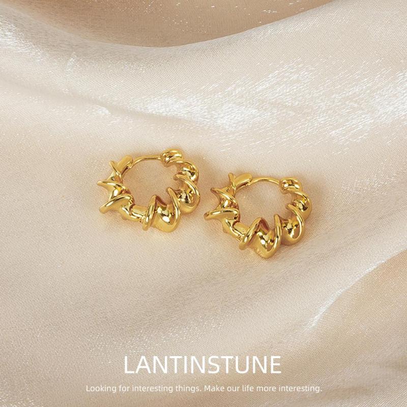 

Hoop Earrings Personality Gold Color Metal Spiral Knot Shaped For Women Retro Fried Dough Twist Circle Earring OL N454