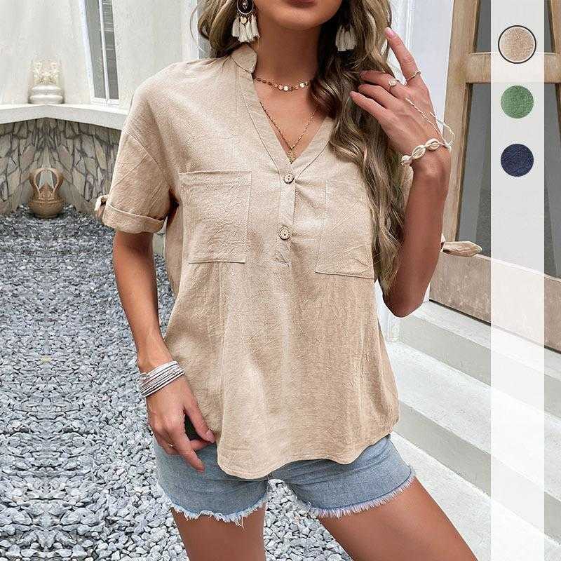 

Summer Fashion Loose Solid Color Shirt Casual Top For Short Sleeve Women, Green