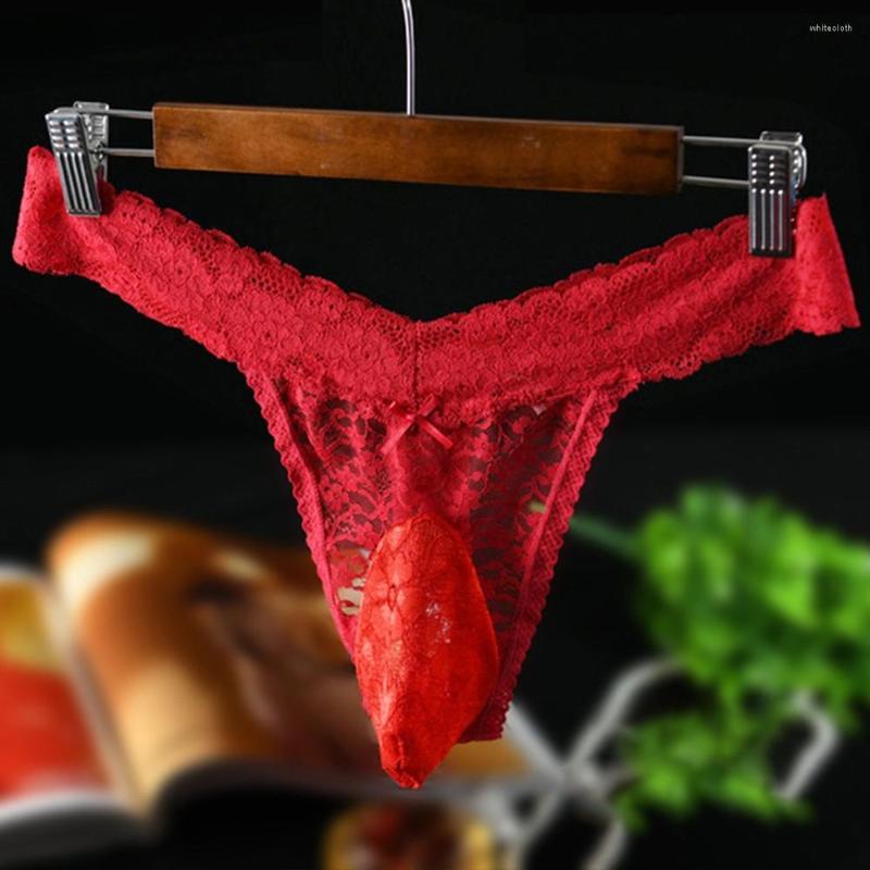 

Underpants Sexy Men's Lace Transparent Breathable Briefs Comfortable Large Size Lingerie Thong Panties Underwear Bikini Pouch G-String, White lace