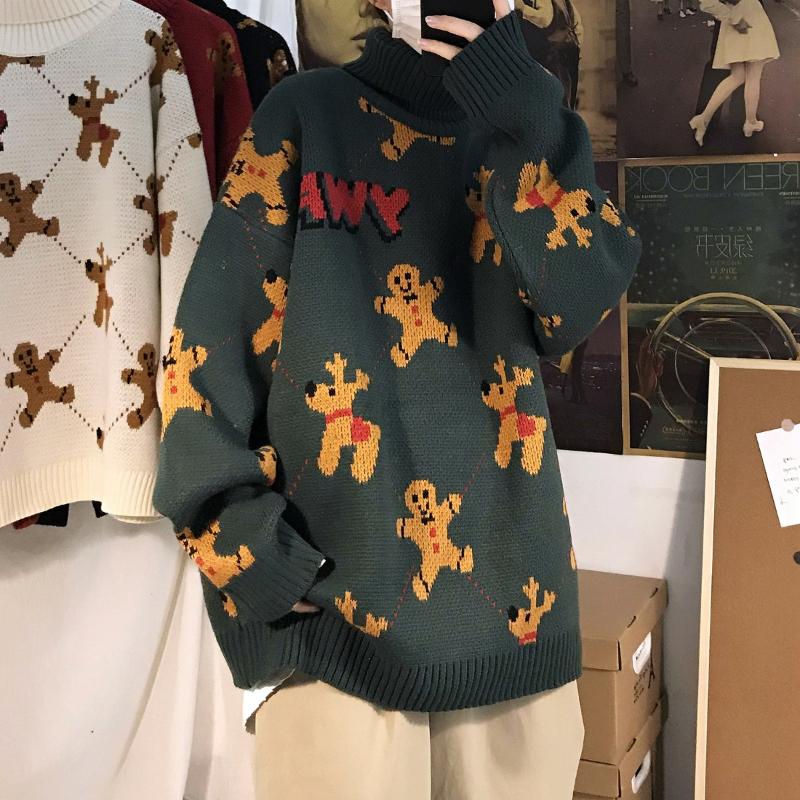 

Men's Sweaters Christmas Turtleneck Sweater Men Winter Warm Luxury Thicken Fashion Maglioni Uomo Inverno Youthful Vitality, Green