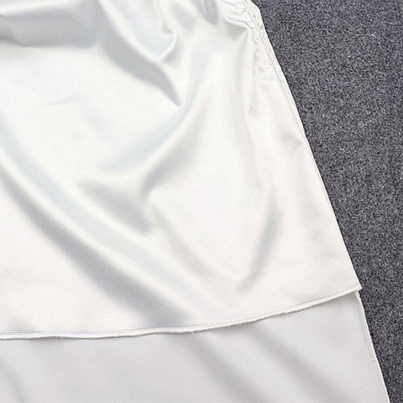 

Skirts 40GC Women High Waist Satin Asymmetrical Midi Skirt Solid Color Side Ruched Drawstring Low Irregular A-Line Slim Elegant, Black