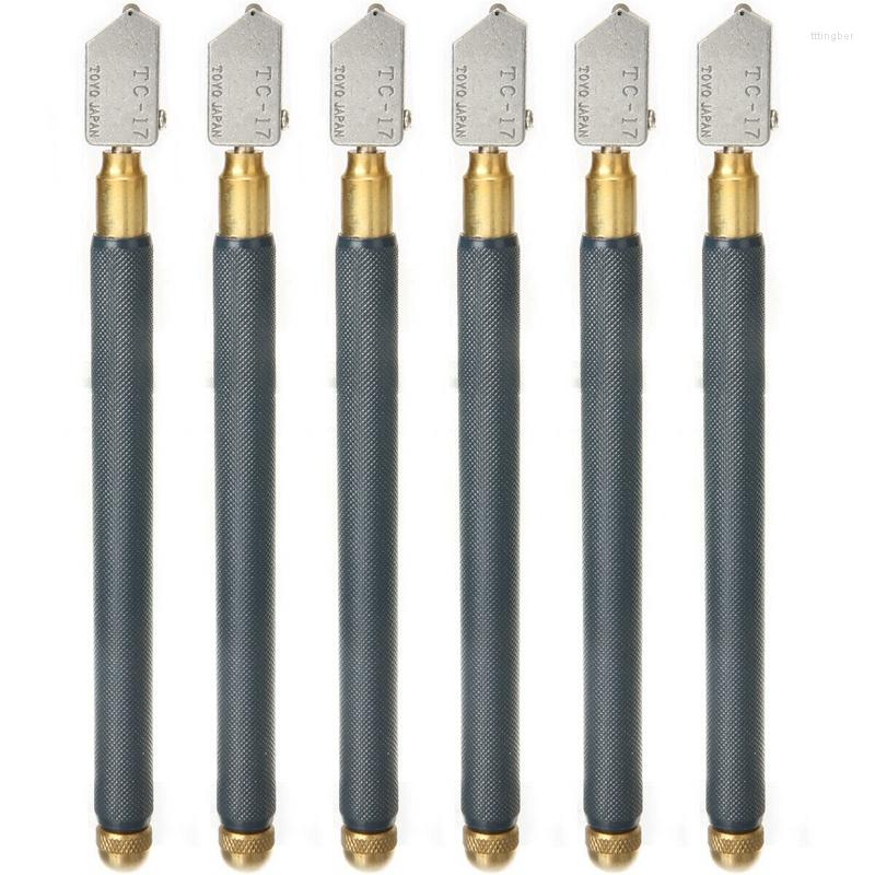 

6Pcs TC-17 Oil Glass Cutter Metal Handle Diamond Straight Head Cutting Tool Pack