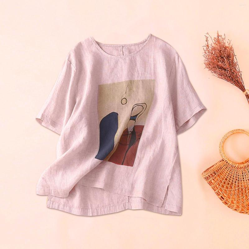 

Women's Blouses In Summer Shirts & Woman 2023 O Neck Cotton Linen Blouse High Low Shirt Long Sleeve Tops Elegant Feminine, Pink