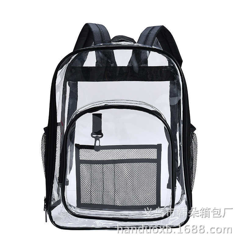 

Environmental protection PVC transparent backpack fashion waterproof student schoolbag transparent backpack jelly bag, Black trumpet