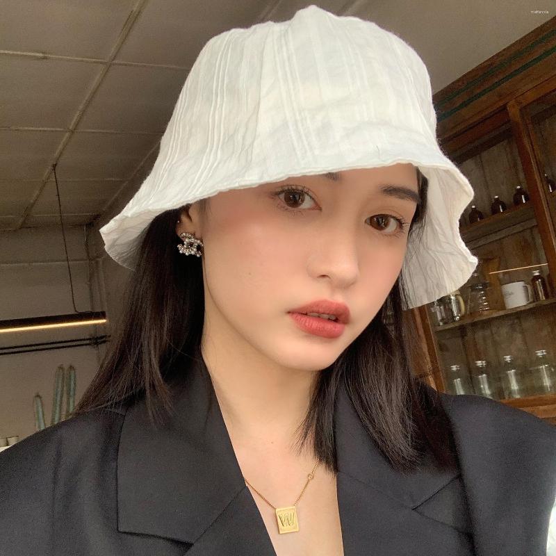 

Berets Vintage Fahion Style Retro Summer Fisherman Hat Women's Spring Sunshade Bucket Korean Japan Girl Hats, White
