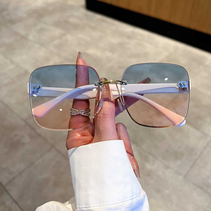 

Sunglasses KAMMPT Vintage Rimless Sunglasses Fashion Oversized Square Gradient Shades Eyewear Trendy New in Brand Design UV400 Sun Glasses G230225