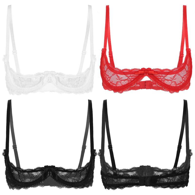 

Bras #S-4XL Women See Through Sheer Lace Adjustable Straps 1/4 Cups Lingerie Underwire Tops Exotic CostumeBras, Black