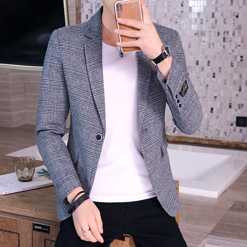 

Men's Suits & Blazers Men Plaid Brand Casual Autumn Spring Fashion Slim Suit Jacket Blazer Masculino Clothing Homme Plus Size S-3XLMen's, Black