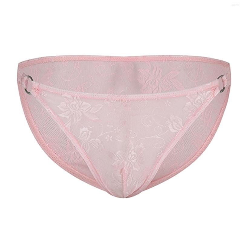 

Underpants Mens See-through Floral Lace Briefs Underwear Sexy Sheer Sissy Lingerie Male Gays Cross-dresser Bulge Pouch Nightwear, Nude