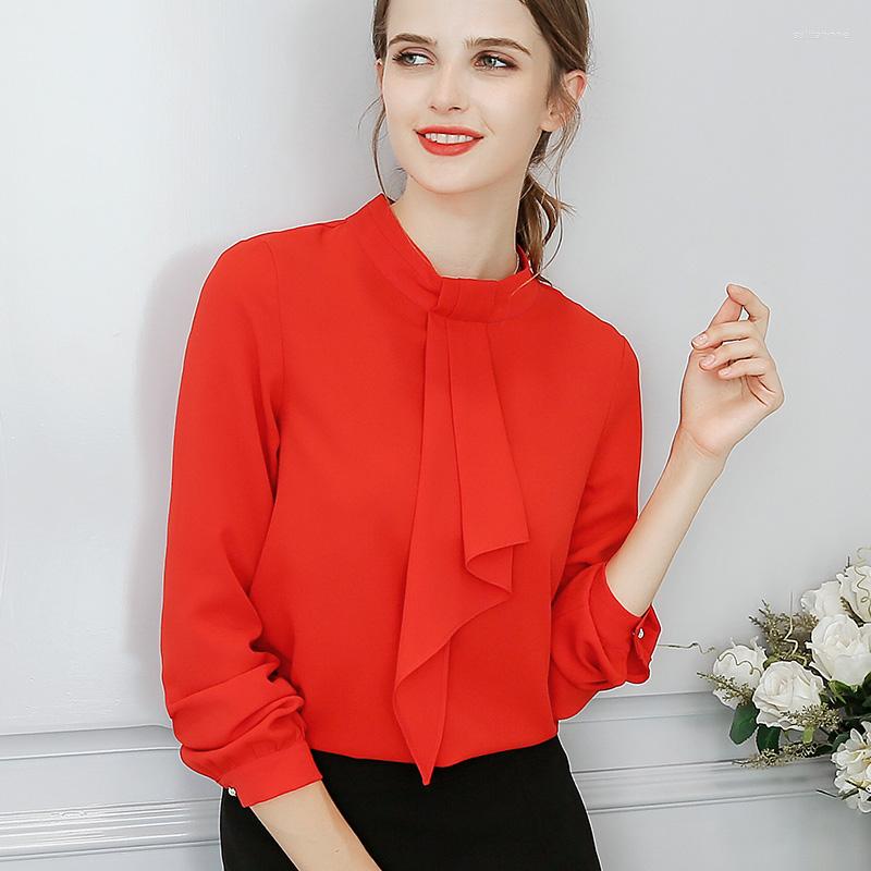 

Women' Blouses Women Polyester Blouse Long Sleeve Tops Summer Autumn Korean Fashion Shirt Female Casual Red Clothing