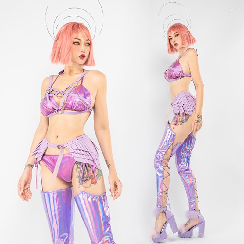 

Stage Wear Sexy Purple Laser Bikini Pole Dance Costume Adult Nightclub Bar Gogo Dancer Outfit Dj Party Rave Clothing VDB4076, Boots cover