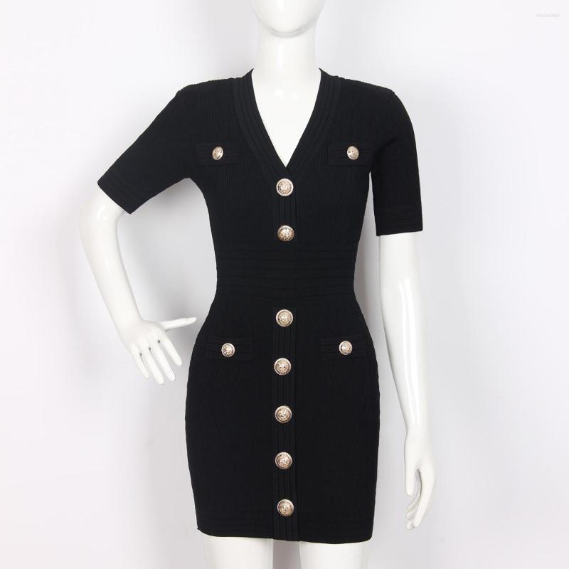 

Casual Dresses 2023 Temperament Commuter Short Sleeve V-Neck Knitted Sweater Mid Length Dress Riveted Women, Black