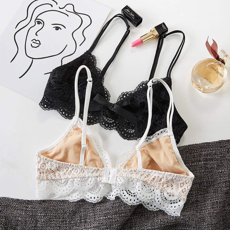 

Bras Wriufred Ultra-thin Lace Underwear Female Triangle Cup Beauty Back Bra Thin Shoulder Strap Small Chest Comfortable Lingerie, Black