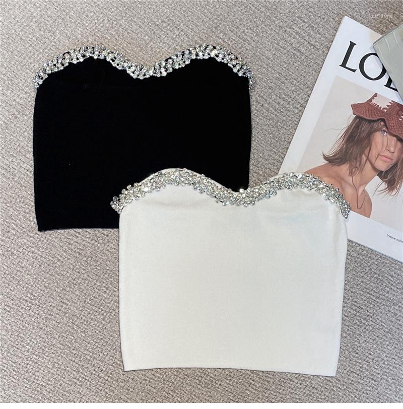 

Women's Tanks Sexy Skinny Tank For Woman 2023 Spring And Summer Rhinestone Edge Knit Tube Top White Black Slim Fit