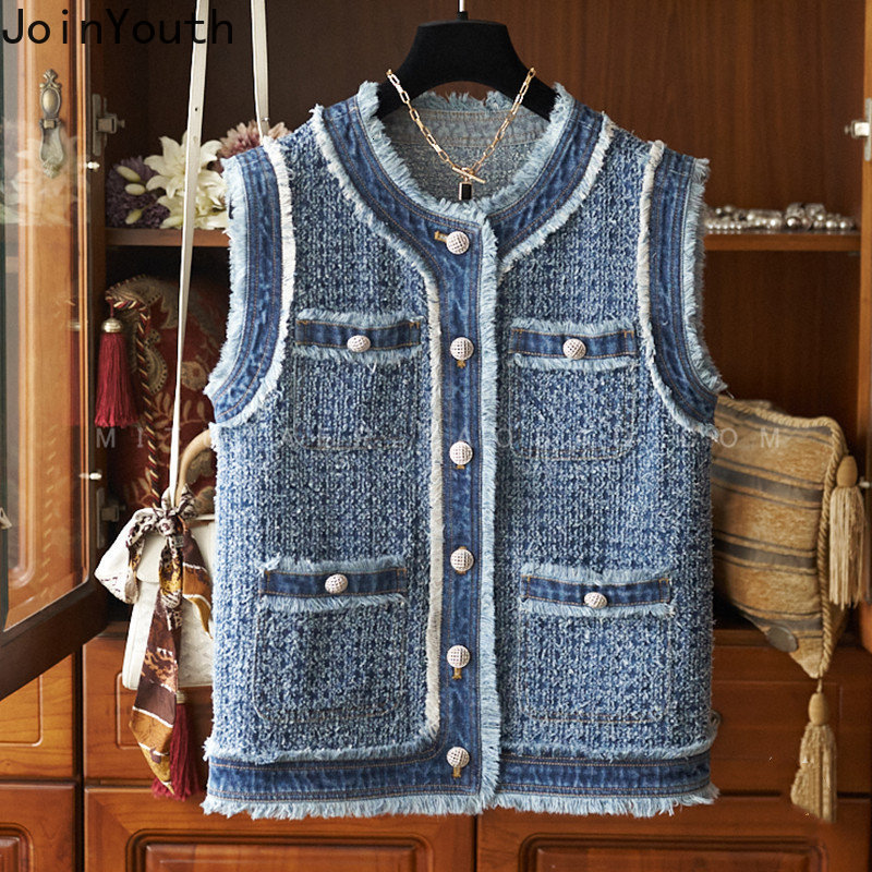 

Women  Vests Korean Vest for Women O neck Sleeveless Tassel Tanks Jackets 2023 Ropa Mujer Vintage Fashion Temperament Waistcoat Y2k Clothes 230225, Blue