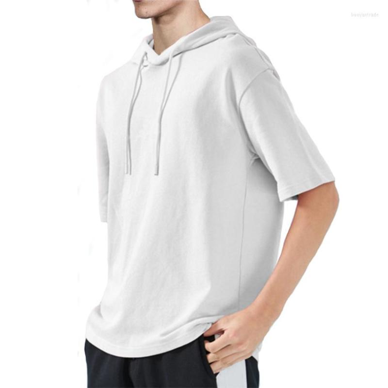 

Men' Hoodies Swag Hem Hip-hop Side Zipper High Street Tops Hooded Men Solid Casual Short-sleeved Streetwear, White