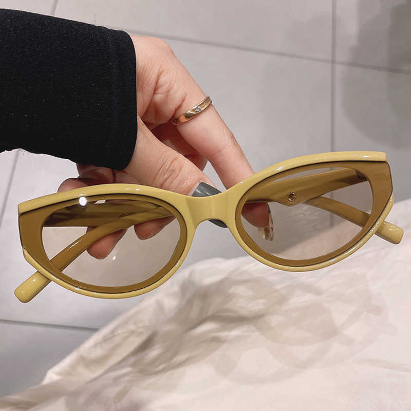 

Sunglasses Unique Smal Oval Cat Eye Sunglasses For Women New Fashion Vintage Beige Yellow Gradient Sun Glasses Female Elegant Eyewear Black G230225