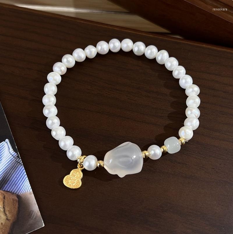 

Strand Minar Chic Freshwater Pearl Beaded Bracelet For Women Girl White Natural Stone Cartoon Gourd Bracelets Accessories