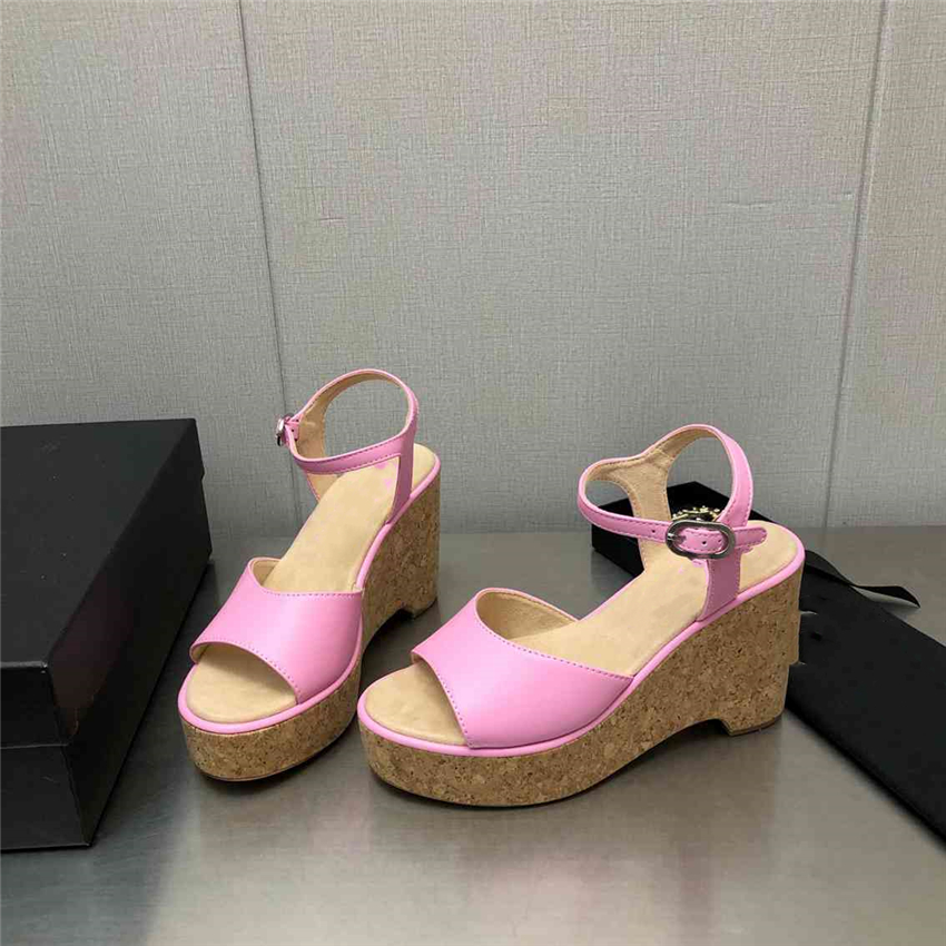 

Luxury Design Sandals 2023 Fashion Channel Women Summer High Heels Leather Cross Lace up Student Casual Slippers 05-019