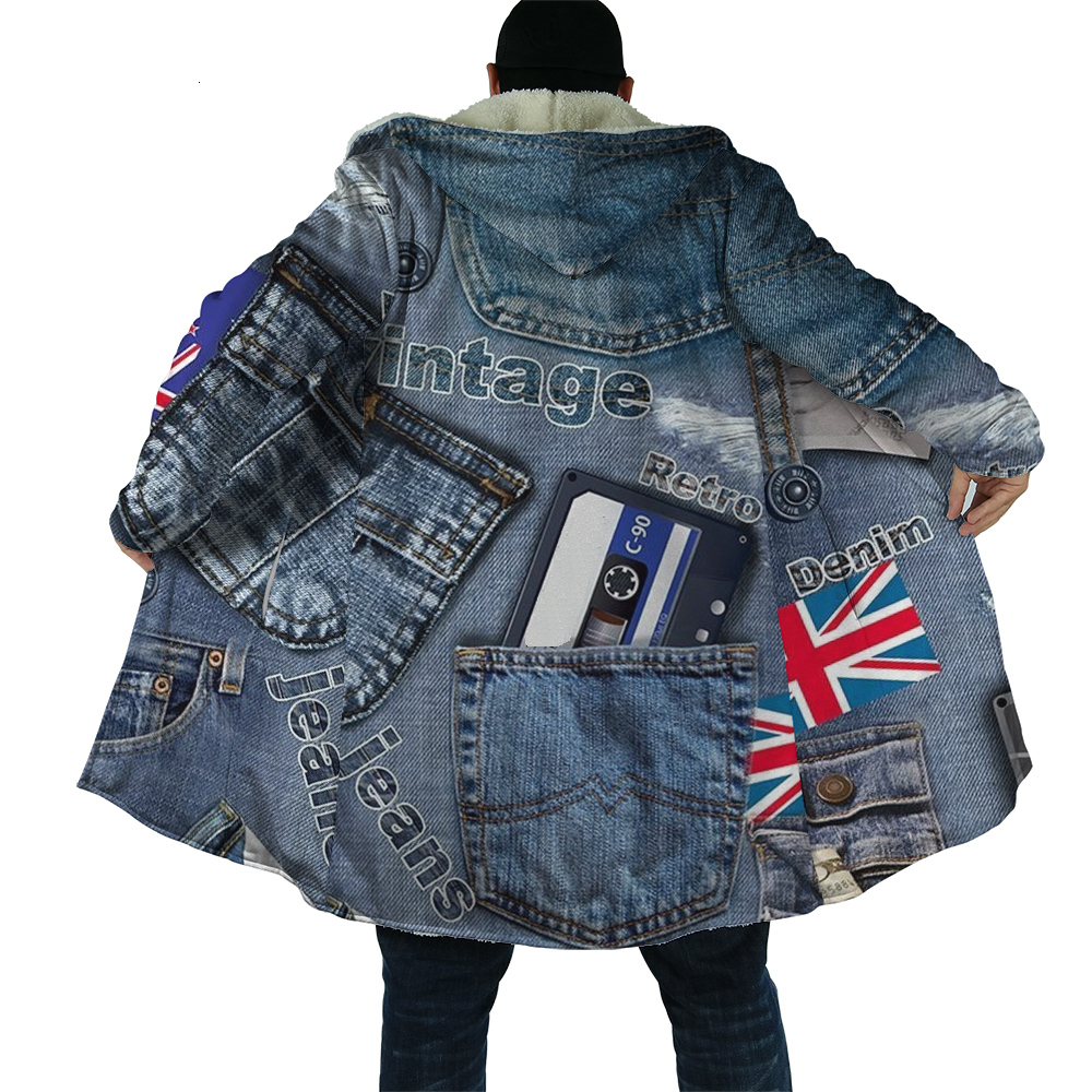 

Men' Wool Blends CLOOCL Winter Cape Vintage Denim UK Flag Pocket 3D Printed Hooded Cloak for Men Windproof Fleece Hoodie Blanket Mens Coats S5XL 230225, Hooded cloak3