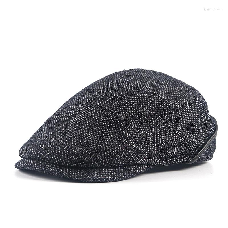 

Berets Men's Cap Peaky Blinders 2023 Casual Winter Autumn Stylish Vintage Earflaps Bomber Hats For Dad Beret Hat Male Boina Sboy, Black